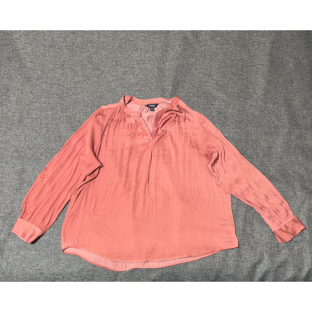 Simply Vera Vera Wang Women's XXL Blouse Rose Pink Satin Long Sleeve V-Neck